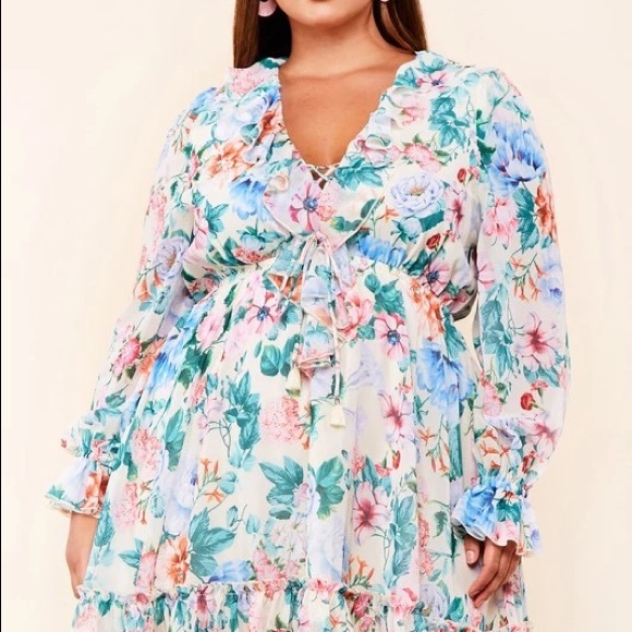 Spring Floral Mini Dress-1X - Picture 2 of 8